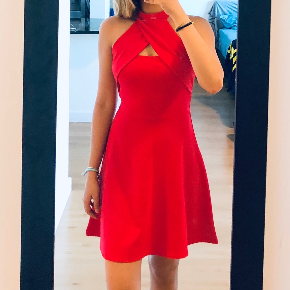 Missguided Red High Neck Dress